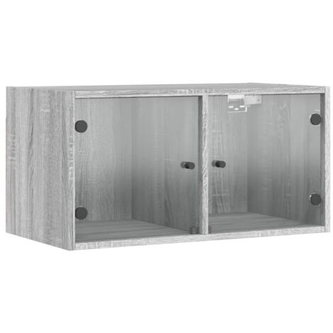 Wall Cabinet with Glass Doors Grey Sonoma 68.5x37x35 cm vidaXL