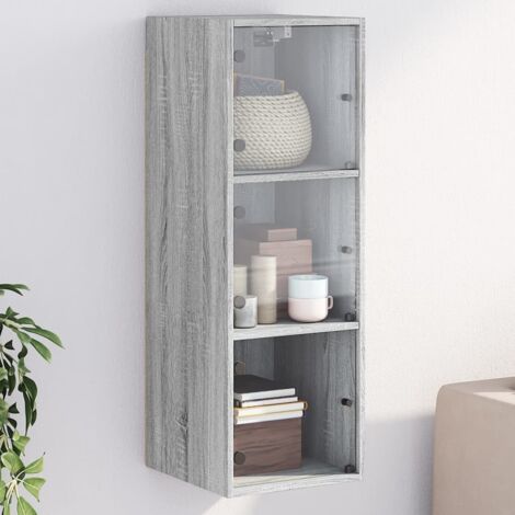 Wall Cabinet with Glass Doors Grey Sonoma 35x37x100 cm vidaXL