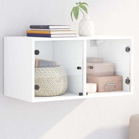 Wall Cabinet with Glass Doors White 68.5x37x35 cm vidaXL