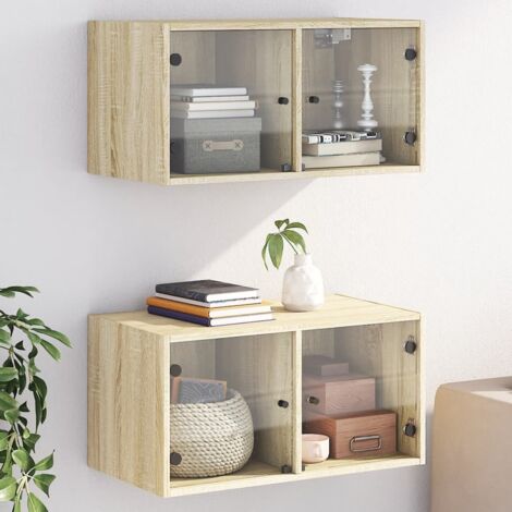 Wall Cabinets with Glass Doors 2 pcs Sonoma Oak 68.5x37x35 cm vidaXL