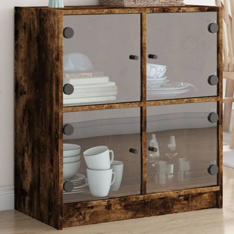 Side Cabinet with Glass Doors Smoked Oak 68x37x75.5 cm vidaXL (1/5)