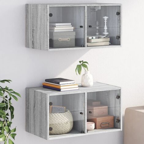 Wall Cabinets with Glass Doors 2 pcs Grey Sonoma 68.5x37x35 cm vidaXL