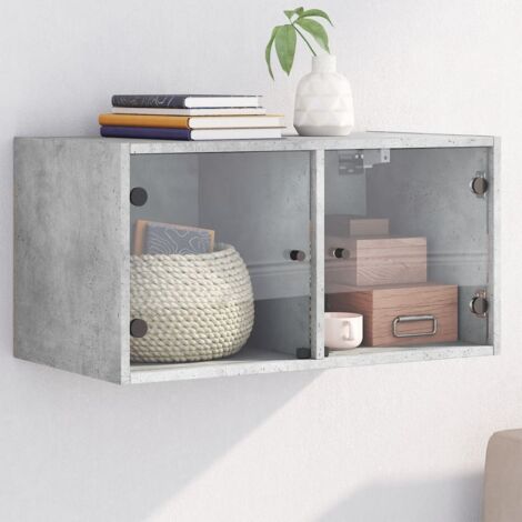 Wall Cabinet with Glass Doors Concrete Grey 68.5x37x35 cm vidaXL