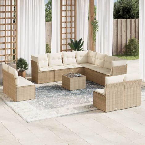 Garden Sofa Set Beige PE Rattan Large Adjustable Armrests vidaXL (1/3)