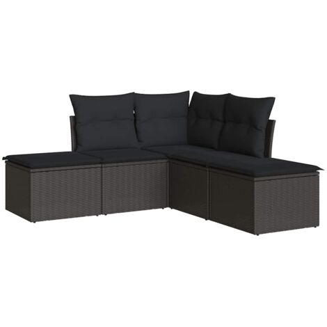 5 Piece Garden Sofa Set with Cushions Black Poly Rattan vidaXL