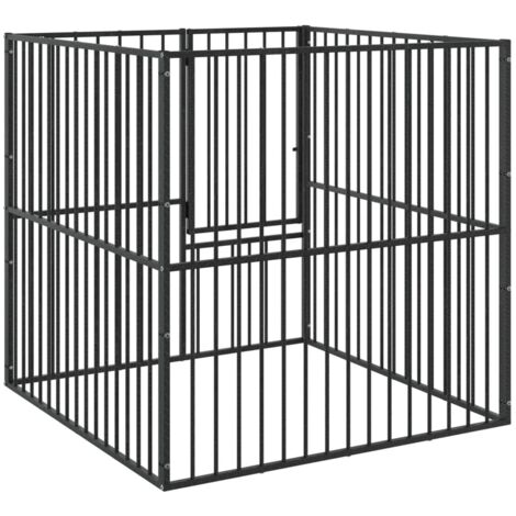 Dog Playpen 4 Panel Black Galvanised Steel vidaXL