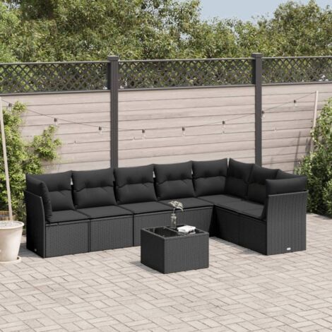 8 Piece Garden Sofa Set with Cushions Black Poly Rattan vidaXL