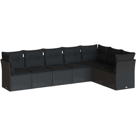 7 Piece Garden Sofa Set with Cushions Black Poly Rattan vidaXL
