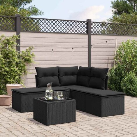 6 Piece Garden Sofa Set with Cushions Black Poly Rattan vidaXL
