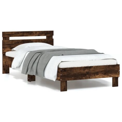 Bed Frame without Mattress with LED Lights Smoked Oak 90x190 cm Single vidaXL (1/5)