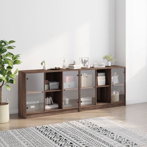 Bookcase with Doors Brown Oak 204x37x75 cm Engineered Wood vidaXL