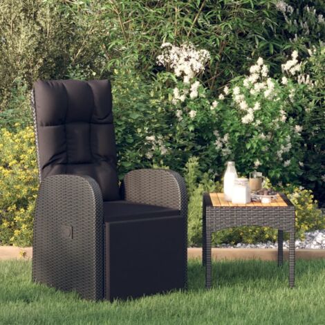 Reclining Garden Chair with Cushions Black Poly Rattan vidaXL