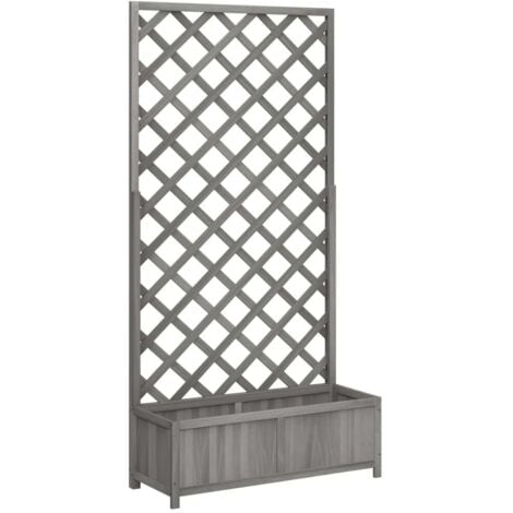 Planter with Trellis Grey Solid Wood Fir vidaXL