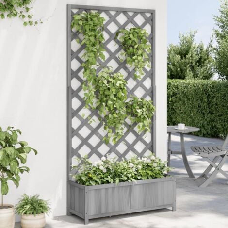 Planter with Trellis Grey Solid Wood Fir vidaXL