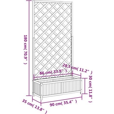 Planter with Trellis Grey Solid Wood Fir vidaXL