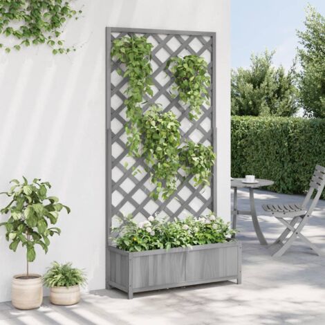 Planter with Trellis Grey Solid Wood Fir vidaXL