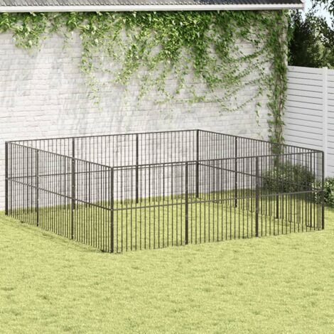 Dog Playpen 12 Panels Black Galvanised Steel vidaXL