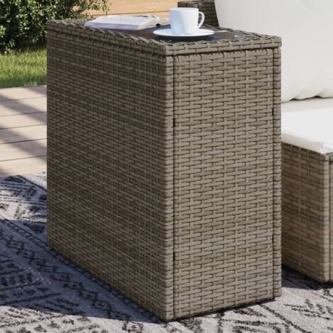 Garden Side Table with Glass Top Grey 58x27.5x55 cm Poly Rattan vidaXL