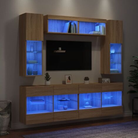 6 Piece TV Wall Cabinet Set with LED Lights Sonoma Oak vidaXL (1/5)