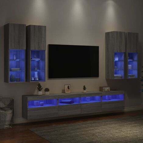 7 Piece TV Wall Cabinet Set with LED Lights Grey Sonoma vidaXL (1/5)