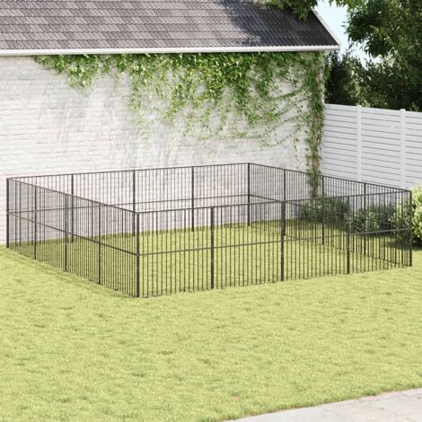 Dog Playpen 16 Panels Black Galvanised Steel vidaXL