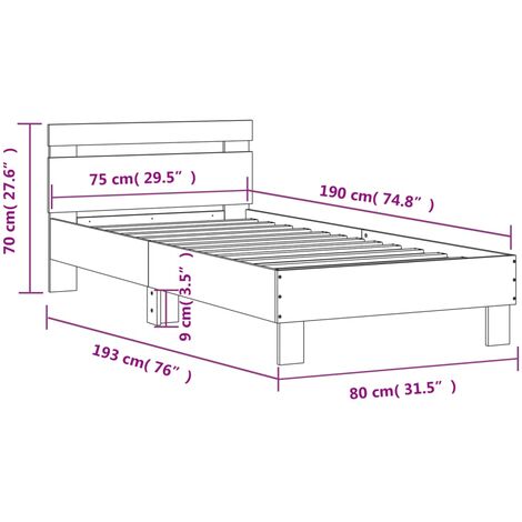 Bed Frame without Mattress with LED Lights Brown Oak 75x190 cm Small Single vidaXL