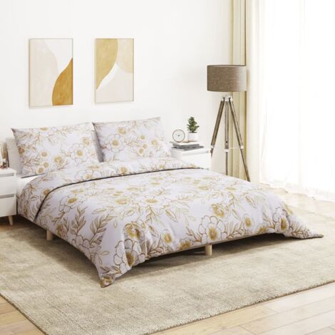 Duvet Cover Set White and Brown 200x200 cm Cotton vidaXL