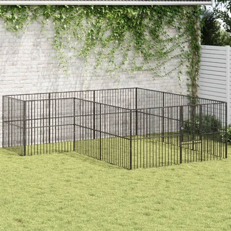 Dog Playpen 12 Panels Black Galvanised Steel vidaXL