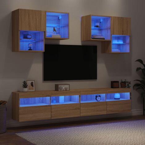 6 Piece TV Wall Cabinet Set with LED Lights Sonoma Oak vidaXL