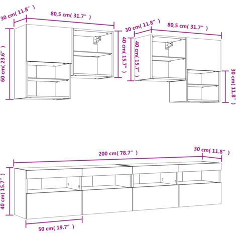 6 Piece TV Wall Cabinet Set with LED Lights Sonoma Oak vidaXL