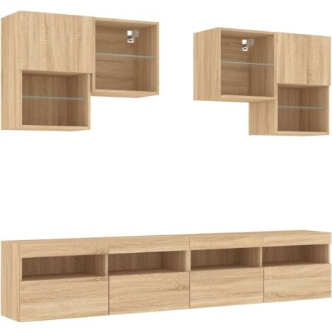 6 Piece TV Wall Cabinet Set with LED Lights Sonoma Oak vidaXL