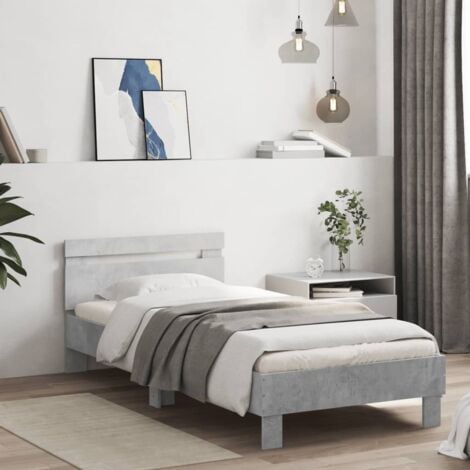 Bed Frame without Mattress with LED Lights Concrete Grey 75x190 cm Small Single vidaXL