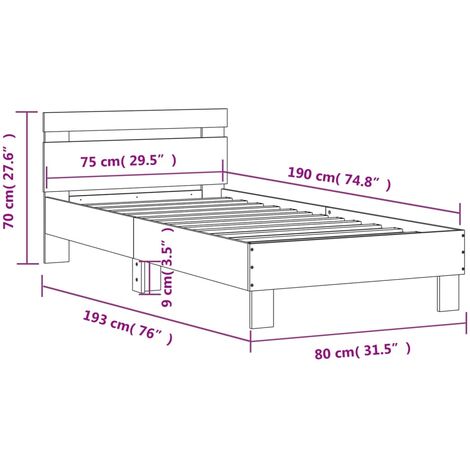 Bed Frame without Mattress with LED Lights Concrete Grey 75x190 cm Small Single vidaXL