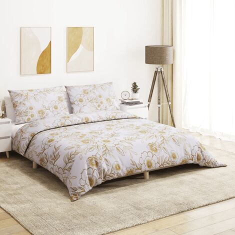 Duvet Cover Set White and Brown 220x240 cm Cotton vidaXL (1/5)