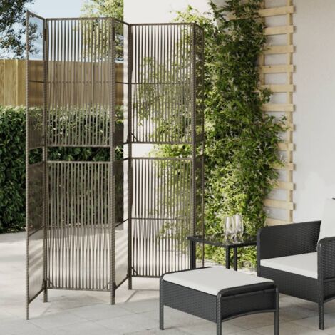 Room Divider 5 Panels Grey Poly Rattan vidaXL