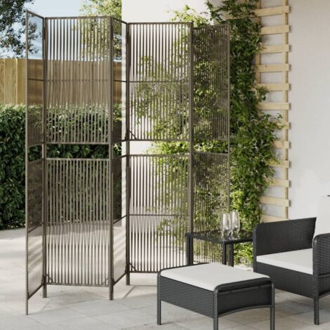 Room Divider 6 Panels Grey Poly Rattan vidaXL