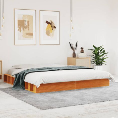 Bed Frame without Mattress Wax Brown 180x200 cm Super King Solid Wood Pine vidaXL