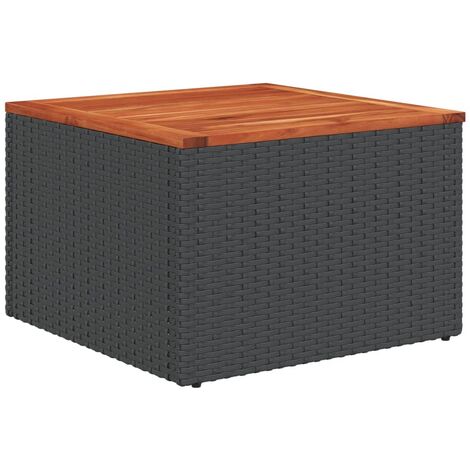 Garden Table Black 55x55x37 cm Poly Rattan and Acacia Wood vidaXL
