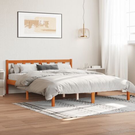 Bed Frame without Mattress Wax Brown 150x200 cm King Size Solid Wood Pine vidaXL (1/5)