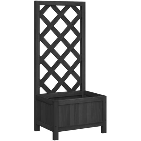 Planter with Trellis Black Solid Wood Fir vidaXL