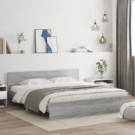Bed Frame Grey Sonoma Engineered wood, Plywood slats 200 x 200 cm vidaXL (1/5)