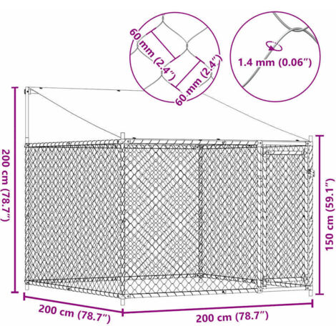 Dog Cage with Roof and Door Grey 2x2x2 m Galvanised Steel vidaXL