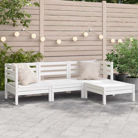 Garden Sofa 3-Seater with Footstool White Solid Wood Pine vidaXL