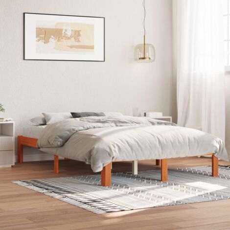 Bed Frame without Mattress Wax Brown 140x200 cm Solid Wood Pine vidaXL (1/5)