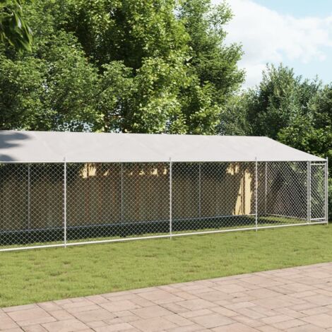 Dog Cage with Roof and Door Grey 10x2x2 m Galvanised Steel vidaXL
