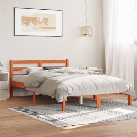 Bed Frame without Mattress Wax Brown 140x200 cm Solid Wood Pine vidaXL (1/5)