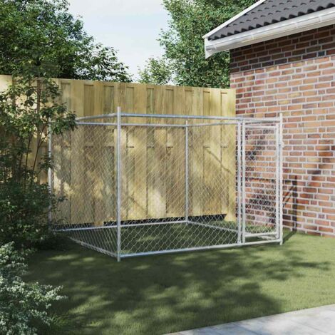 Dog Cage with Door Grey 2x2x1.5 m Galvanised Steel vidaXL