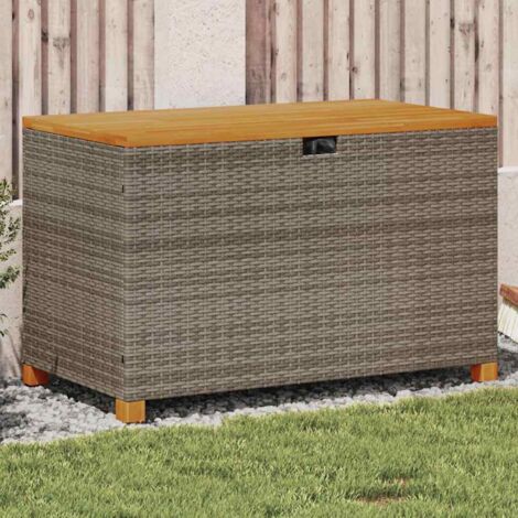 vidaXL Garden Storage Box Grey 110x55x63 cm Poly Rattan Acacia Wood (1/5)