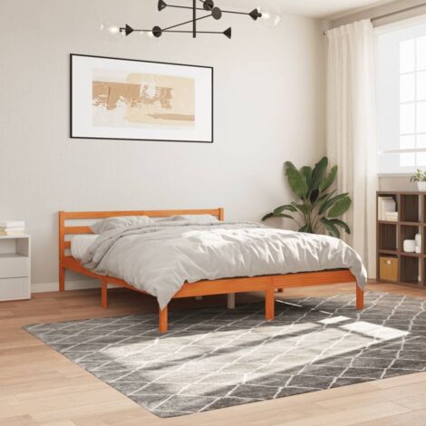 Bed Frame without Mattress Wax Brown 200x200 cm Solid Wood Pine vidaXL (1/5)
