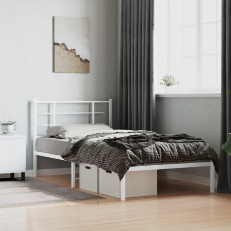 Metal Bed Frame without Mattress with Headboard White 107x203cm vidaXL (1/5)